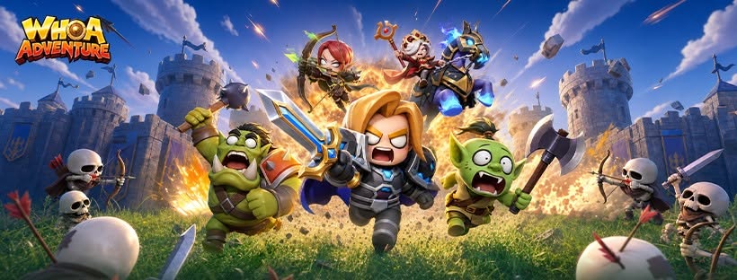Whoa Adventure heroes charging from a castle